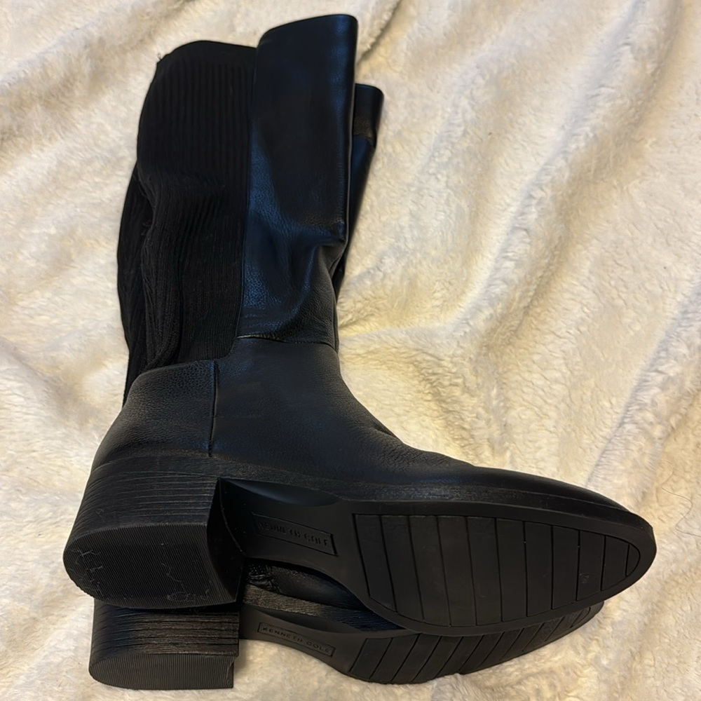 NEW! Kenneth Cole Black Levon Leather & Rib Knit Knee Boot - Size 9 - Picture 7 of 16